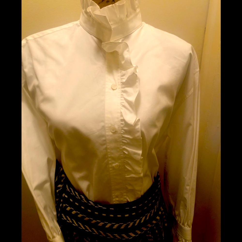 COPY - Burberry ruffle front button brown blouse